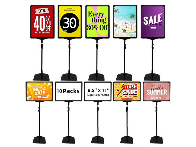 Sign Holder Stand 8.5 x 11,Sign Stand for Display,Adjustable Sign Holders For Table Top,Table Sign Holders,Suitable for indoor use (Black-10pcs)