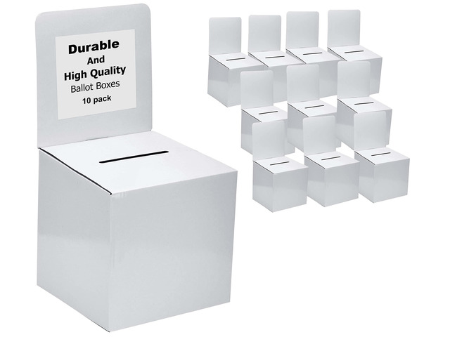 White Card Box XL raffle ticket box Corrugated Ballot and suggestion box with wide slot Donation Box & Removable Header for fundraising events...