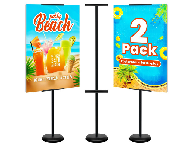 2Pack Adjustable Poster Stand for Display, Single-Sided Floor Pedestal Sign Holder, Poster Board Easel Stand up to 58', Welcome Sign Stand for Foam...