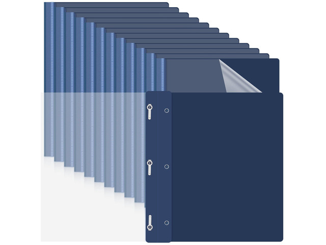 100 Pcs Plastic Report Covers with 3 Prong Fasteners 11.42 x 9.45 Inch Clear Front Report Covers Bulk Presentation Folders for School Document(Navy...