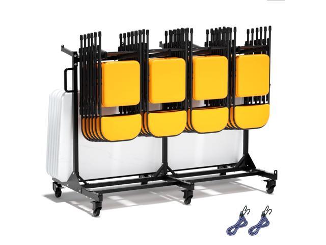 Heavy Duty Folding Chair Storage Rack, Foldable Chairs Cart with Lockable Wheels and Straps, 400lbs Weight Capacity, Adjustable Hanger, Folding.
