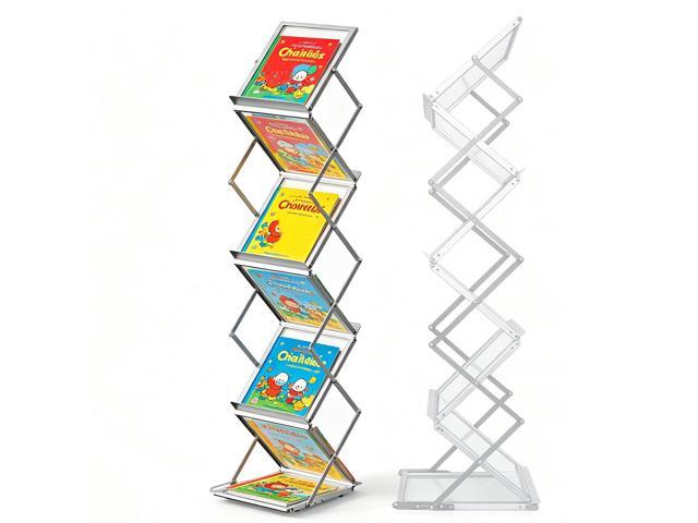 Literature Rack, Magazine Display, Foldable Brochure, Silver, 1-Pack with Carrying Bag, Adjustable 47/53/59 Inches, Double-Sided Display,.