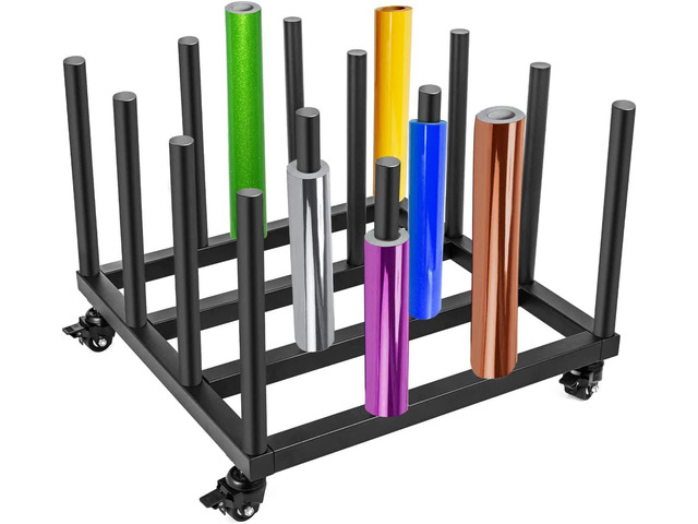 Vinyl Storage Rack, 16 Roll Capacity Vinyl Roll Holder Storage Rack, Round Core Heavy Duty Media Cart Rack Mobile Storage Cart Rack for 2'', 3'' or...