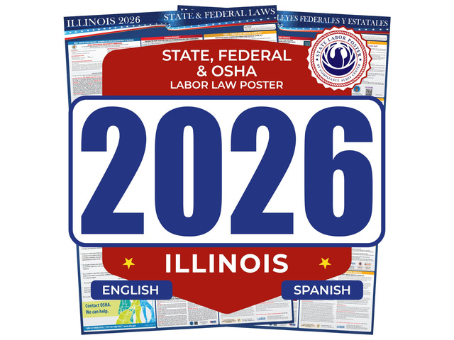 2026 Illinois State & Federal Mandatory Labor Law Poster, OSHA Compliant (English Spanish Combo)