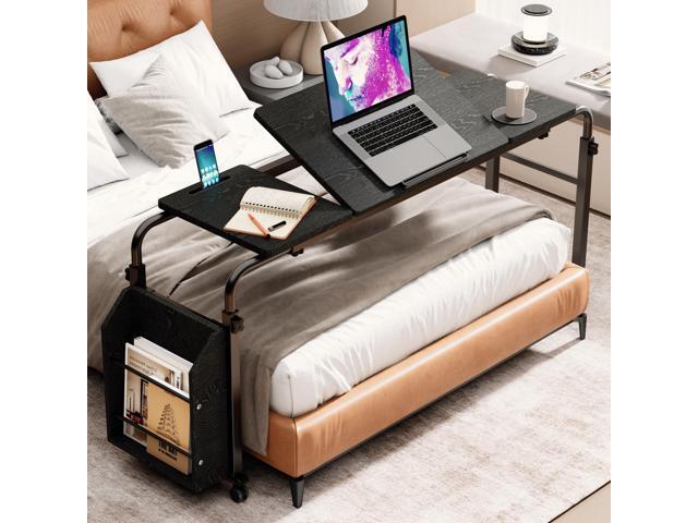 Laptop Desk for Bed,6-Angle Adjustable Overbed Table with Wheels,Adjustable Height and Length Bed Table for Laptop with Side Bookshelf,Standing...