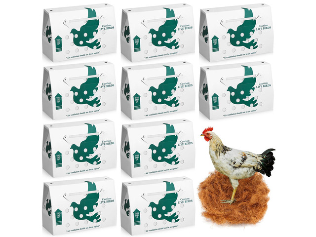 10 Pack Live Chicken Shipping Boxes 17.5x7.75x12 Inch Live Bird Shipping Boxes with Coconut Fiber Padding Corrugated Cardboard Pet Carrier for...