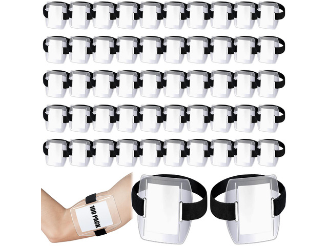 100 Pcs Arm Badge Holder with Adjustable Strap Armband ID Badge Holder Name Armband Pass for Work Pass Postcards(Black)