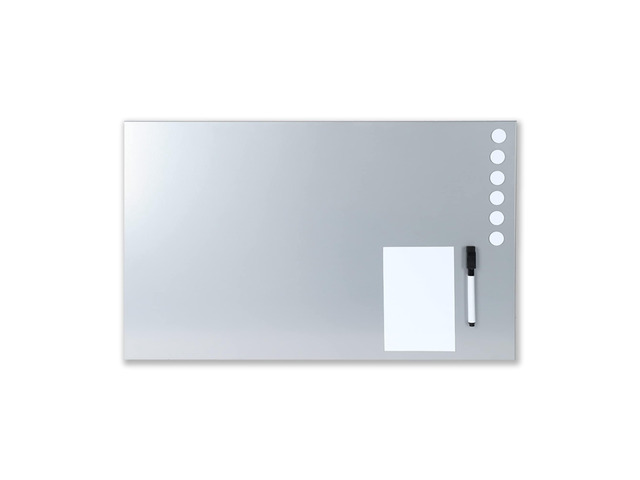 MMF Industries Magnetic Bulletin Board - 24 x 14 Inches - Silver - Includes 6 Magnets, 4 x 6 Dry Erase Board & Dry Erase Marker - Scratch Resistant...