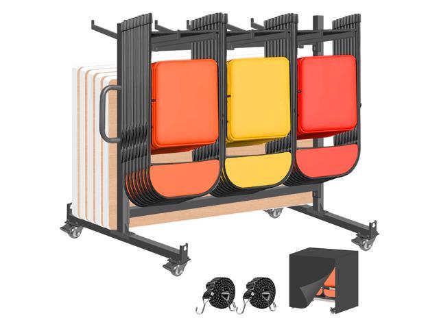 Folding Chair Rack, Heavy-Duty Folding Chair Cart Storage for 42 Chairs or 12 Tables, 550 lbs Capacity, Heavy Metal Chair Holder Rack with Locking.