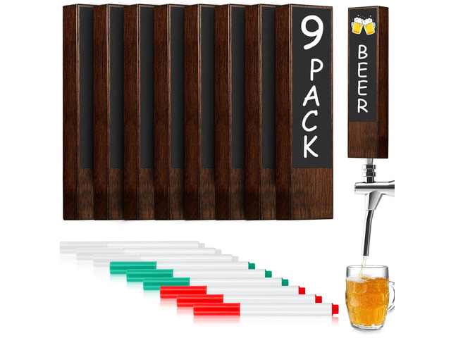 9 Pcs Chalkboard Beer Tap Handles Wooden Walnut Keg Tap Handle with Chalk Markers Taps Handles Gift for Beer Bar Lovers Home Brewers Bars...