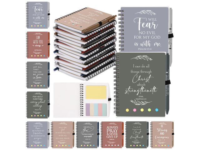 100 Pcs/50 Set Christian Gift Bulk Spiral Religious Notebook with Sticky Note Bible Verse Pens Notepads Religious Church Gift for Vbs Sunday School...