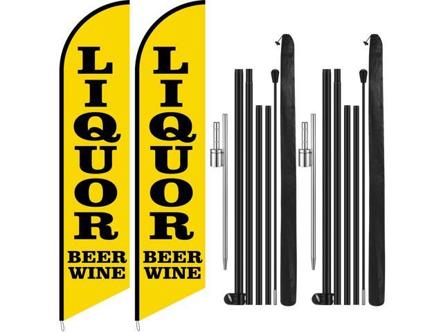 2 Set Liquor Beer Wine Windless Swooper Flag Feather Banner Sign 15 ft Tall Stand Beer Wine Advertising Flag Sign with Pole Kit and Fiberglass...
