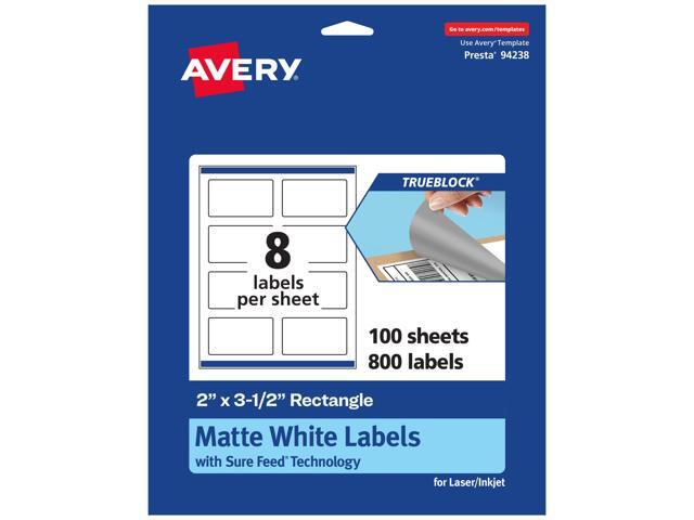 TrueBlock Matte White Rectangle Labels, Sure Feed Technology, 2' x 3.5', 800 Matte White Labels, Print-to-The-Edge, Laser/Inkjet Printable, Great...