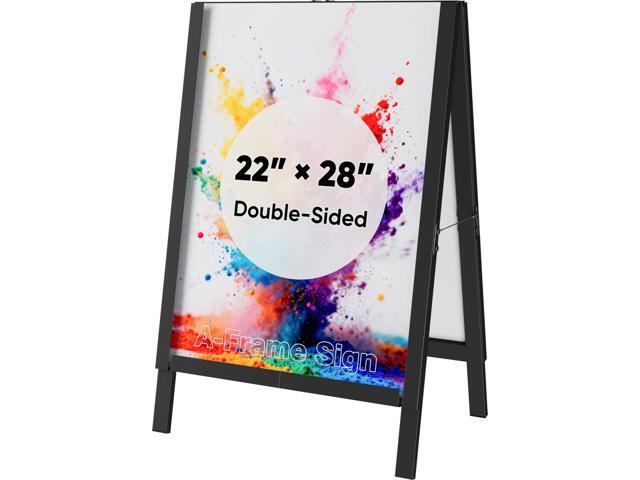 22×28 Inch A Frame Sign Holder, Heavy Duty Metal Outdoor Double-Sided Sandwich Board Sign Stand, Anti-slip Slide-in Folding Frame for Street...