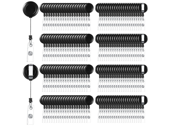 300 Pcs Retractable Badge Reels Bulk, Black Retractable Badge Clip ID Holder Key Ring Clip for Office Students Teachers Doctor Nurse Employees Name...