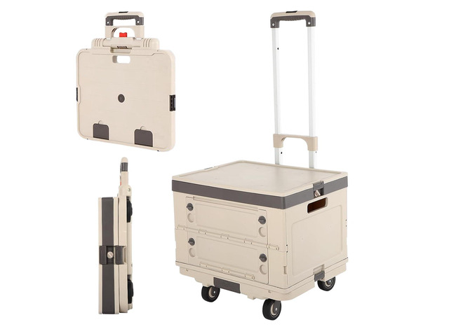 Rolling Crate Cart with Wheels,2 in 1 Utility Cart with Lockable Lids,132 lbs Foldable Shooping Cart with Aluminum Handle, Silent Wheel,Removable...