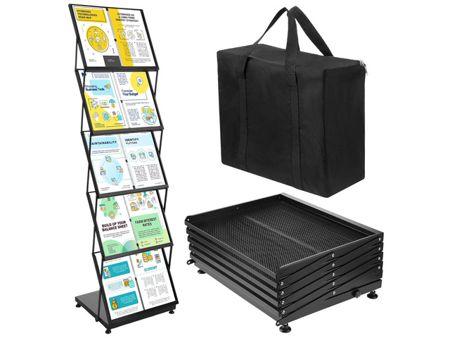 Brochure Display Stand Foldable Magazine Rack Portable Double A4 Size Literature Brochure Holder Magazine Rack Metal 10 Pockets with Carrying Bag...