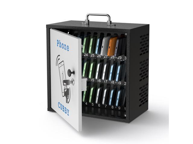 30-Slot Metal Lockable Cell Phone Storage Cabinet, Fully Assembled Steel Wall-Mounted Phone Box for Classroom and Office, Portable Cell Phone...