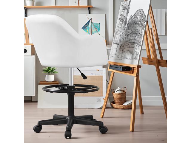 Drafting Chair with Height-Adjustable, Lumbar Support and Footrest, for Standing Desk Bedroom Vanity Office Living Computer Room, White