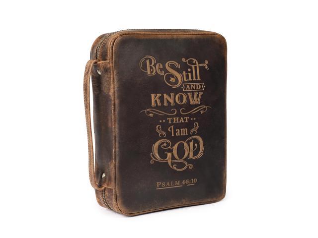 Large Leather Embossed Bible Cover with Carry Handle Zipper Handmade Bible Case Fits Standard, Large & Study Bibles up to 10.5 x 8 x 2.5 Inches,.
