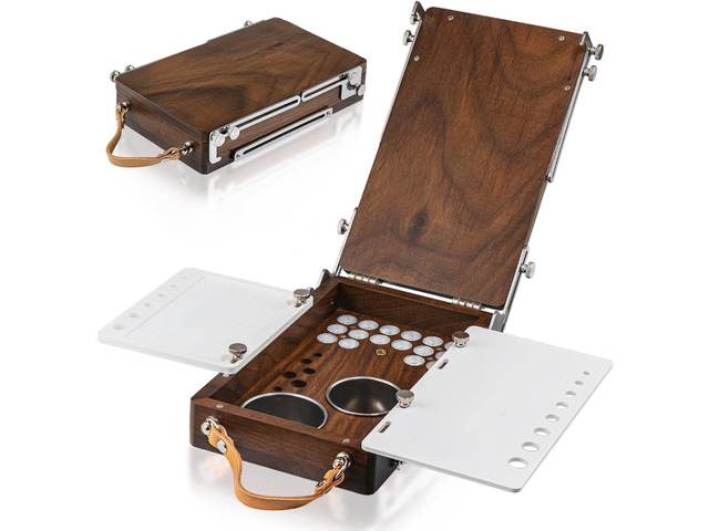 Wood Travel Watercolor Palette, Plein Air Easel Pochade Box for Art Supplies, Mini Walnut Portable Sketchbox for Painting, Handhold Tabletop Easel...