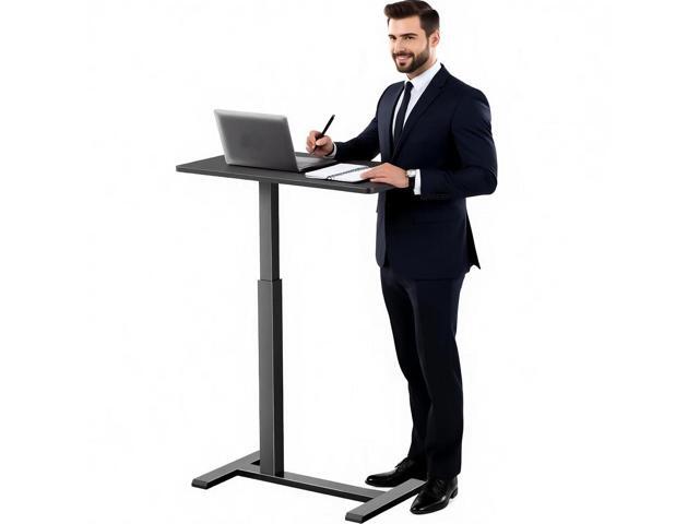 Overbed Bedside Table with Wheels,Rolling Standing Desk Adjustable Height,Pneumatic Mobile Laptop Desk Computer Cart,Rolling Side Table for Home.