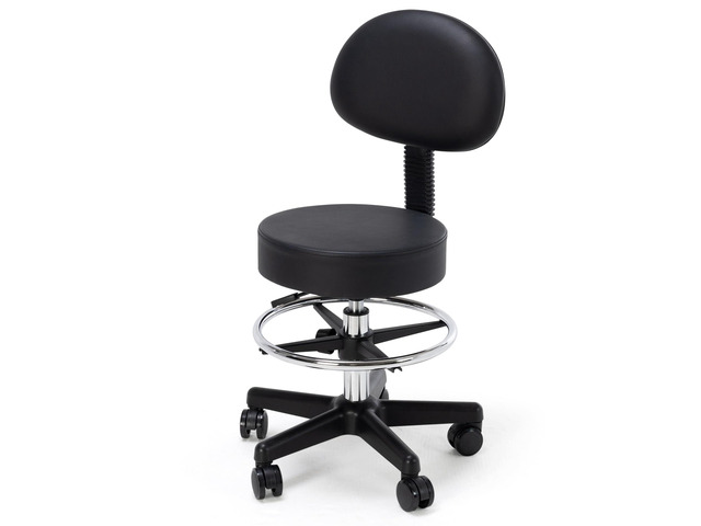 Drafting Chair with Back Adjustable Spa Bar Rolling Stool Multi-Purpose Office Desk Chair, Swivel Task Chair with Footrest Ring (Black)