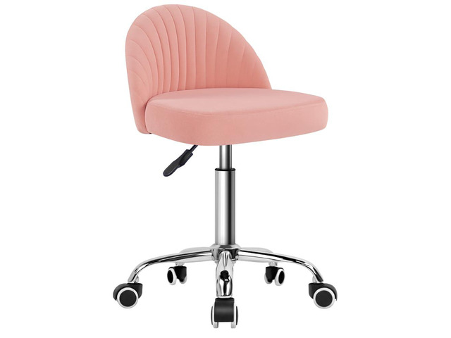 Rolling Stool Swivel Office Chair Velvet Vanity Chairs Height Adjustable stools with Back for Bedroom Home Makeup Cosmetic Drafting(Pink)