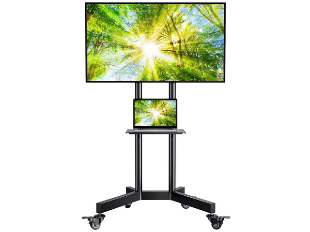 Rolling TV Stand with Lockable Wheels for 32-86 Inch TVs Holds up to 132 Lbs, Height Adjustable Mobile TV Stand on Wheels with Laptop Shelf,...