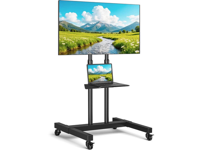 Mobile TV Cart Rolling TV Stand for 32-83 Inch Screens up to 110lbs Portable TV Stand on Wheels with Height Adjustable Shelf, Outdoor TV Stands...