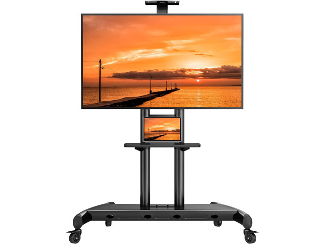 Rolling TV Stand, Portable TV Stand on Wheels for 55-90 Inch Screens up to 200 lbs, Adjustable Mobile TV Cart with AV Shelf & Camera Shelf, Outdoor...