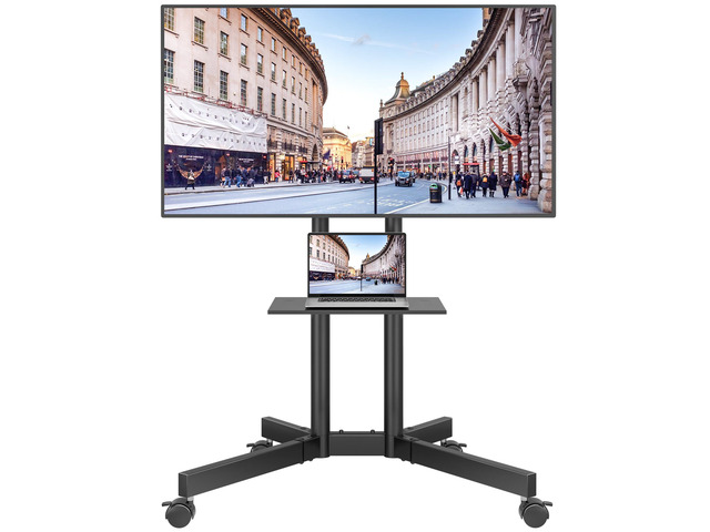 Rolling TV Stand with Tilt, Mobile TV Cart for 3285 Inch TVs, Black Portable Stand with Laptop Shelf, Locking Wheels, Outdoor TV Stand for LED...
