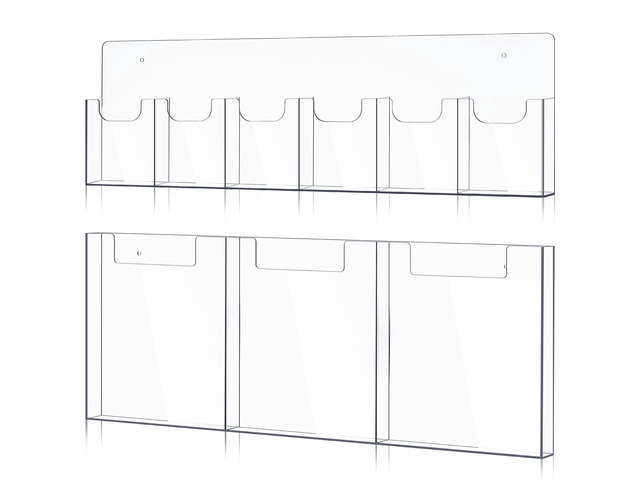 2 Pcs Acrylic Brochure Pamphlet Holder Wall Mount 2 Sizes 9 Pocket Fits for 8.5' x 11' and 4' x 9' Brochure Magazine Holder Literature Multi Slot...