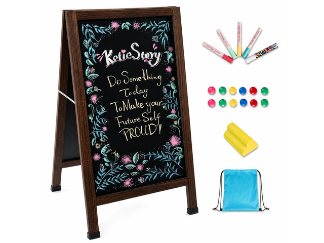 A Frame Chalkboard Blackboard Sign Magnetic Double-Sided Outdoor Standing 40''x20'' Magnetic Menu Board Double-Sided Wooden Blackboard Sidewalk...