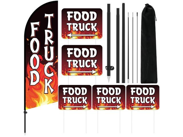 Food Truck Feather Flagpole Kit Include 7 ft Banner Flag with Poles 5 Pcs Food Truck Sign and 10 Pcs Ground Stake for Outside Business Stores Shops...