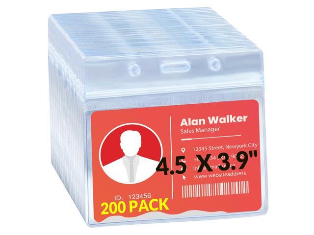 Bulk 200 Pack Extra-Thick 4x3 Badge Holders Large Waterproof PVC Name Badge Holders Horizontal Name Tag Holder Clear Name Card Protector for...