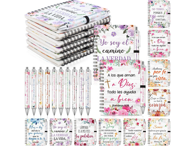 50 Sets Spanish Christian Gifts for Women A6 Floral Spiral Christian Notebook and Bible Ballpoint Pen Prayer Journal Religious Gifts for Church...