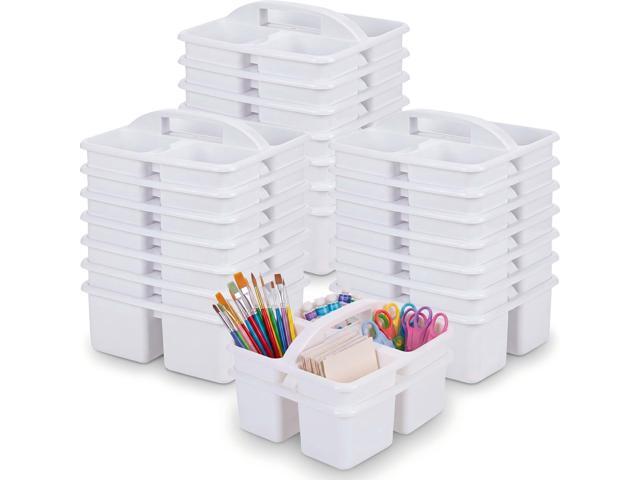24 Pack Classroom Caddy Bulk, Plastic Storage Caddy with Handle and 3 Compartments, Stackable Art Supply Storage Caddies Organizer(9.3 x 8.5 x 5.1.