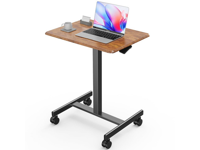 Mobile Rolling Desk, Small Standing Desk with Wheels Adjustable Height Sit Stand Table, Portable Computer Workstations for Home Office, Brown