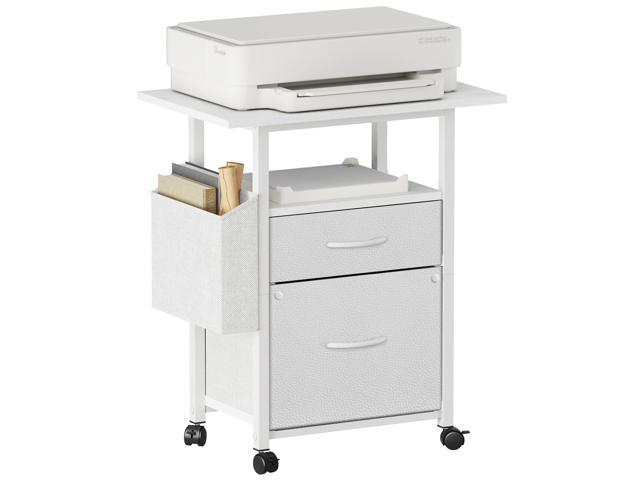 2 Drawer File Cabinet with 24'' Extended Desktop, Mobile Rolling Filing Cabinet, Side Bag, Fits A4/Letter Size, Rolling Printer Stand, Home...