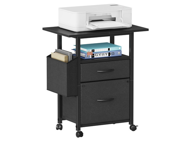2 Drawer File Cabinet 24''W, Mobile Filing Cabinet, Printer Stand 24'' Extended Desktop, Rolling, Side Bag, Fits A4/Letter Size, Home Office,...