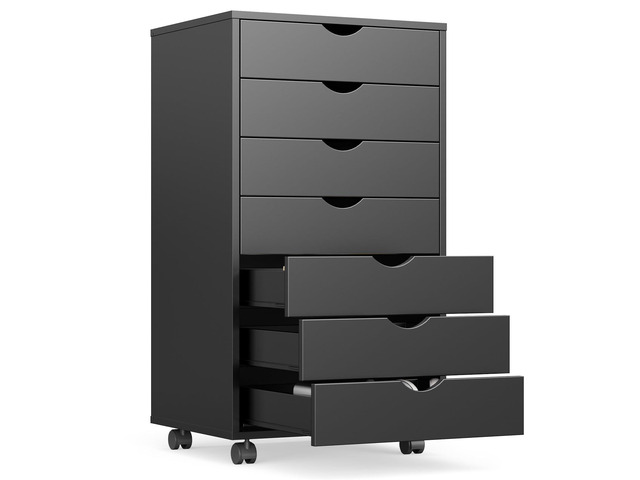 7 Drawer File Cabinet on Wheels, Printer Stand Fits Under Desks, Wood Storage Organization Holds Printer, Office Supplies, Not For Hanging Files,...