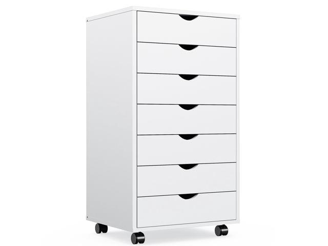 7 Drawer File Cabinet on Wheels, Printer Stand Fits Under Desks, Wood Storage Organization Holds Printer, Office Supplies, Not For Hanging Files,.