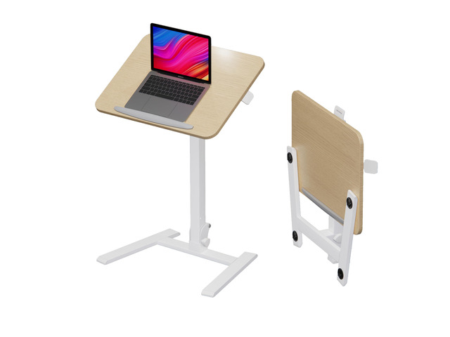 25' Mobile Folding Desk: Pneumatic Sit-Stand, No Assembly 29-42' Height Adjustable Rolling Laptop Desk, Hidden Wheels, 0-90° Tilt Top. Ideal for...