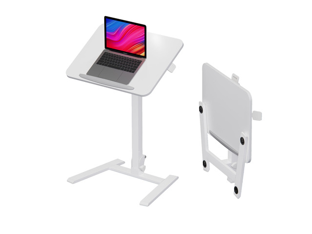 25' Mobile Folding Desk: Pneumatic Sit-Stand, No Assembly 29-42' Height Adjustable Rolling Laptop Desk, Hidden Wheels, 0-90Â° Tilt Top. Ideal for...