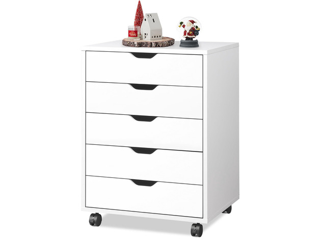 5-Drawer Filing Cabinet Under Desk, Wood Storage file Cabinet with Wheels, White