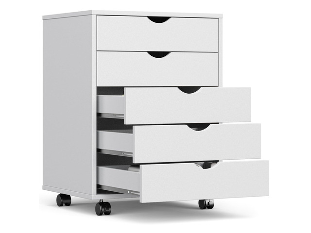 5 Drawer File Cabinet on Wheels, Printer Stand Fits Under Desks, Wood Storage Organization Holds Printer, Office Supplies, Not For Hanging Files,...