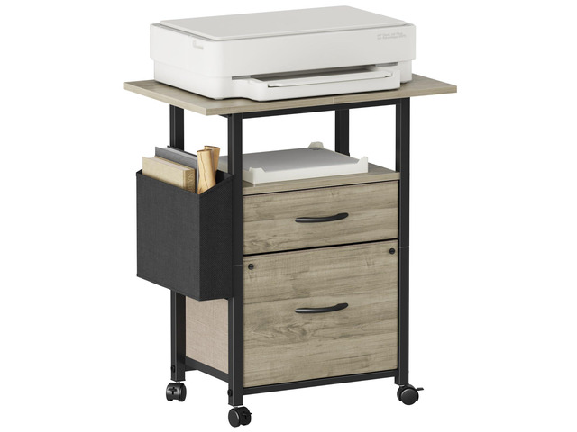 2 Drawer File Cabinet 24''W, Mobile Filing Cabinet, Printer Stand 24'' Extended Desktop, Rolling, Side Bag, Fits A4/Letter Size, Home Office,...