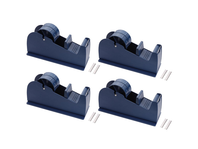 JDS 4 Pack Desktop Industrial Metal Tape Dispensers (8 Replacement Blades) - Pull and Tear Heavy-Duty Weighted Non-Skid Adhesive Roll Holder for...