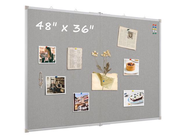 Double-Sided Large Foldable Cork Board with Linen, 48' x 36' Hanging Aluminum Framed Bulletin Board, Gray Vision Board Pin Board Corkboards for.